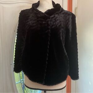 INC International Concepts Size Small Faux Fur Cropped Jacket Black 3/4 Sleeves